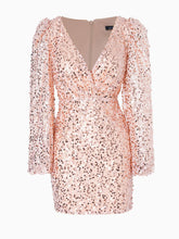 Lantern Sleeve V-neck Sequin Cocktail Dress